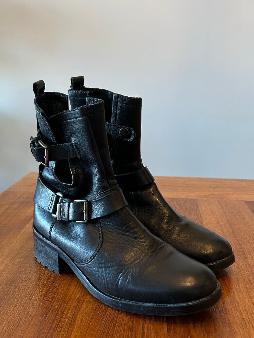 Italian Black Leather Moto Boots - Size 37 (6.5-7 US)